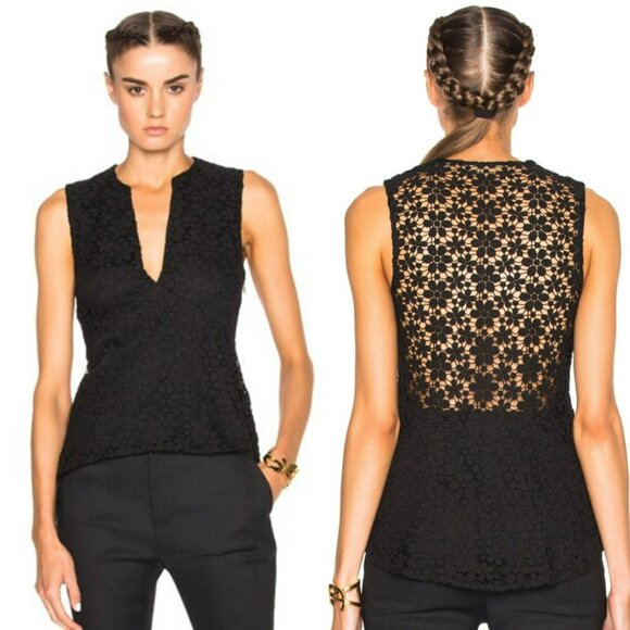 A.L.C. Benni Black Lace Top V Neck Sleeveless Blouse Semi Sheer 4 Revolve - Picture 1 of 11